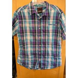 Tony Hawk Blue Purple Plaid Short Sleeve Button-Down Shirt